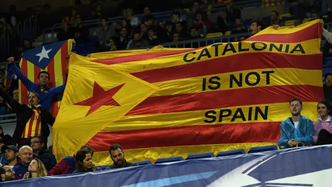 Flag at FC Barcelona Champions League match on 18 October