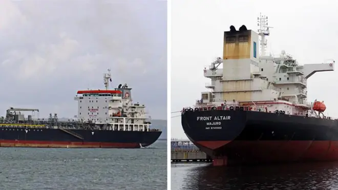 The 21 crew on the Kokuka Courageous (L) and 23 on the Front Altair have been rescued