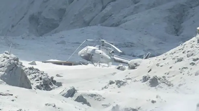 A clip posted on Twitter showed an ash-covered helicopter on the island as the eruption took place