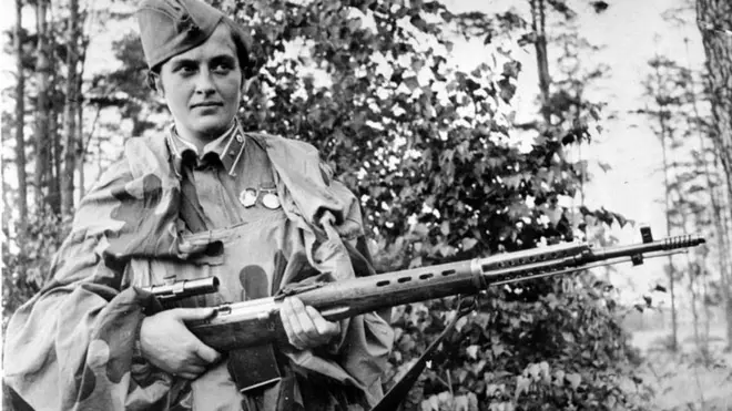 Soviet sniper Lyudmila Pavlichenko during World War Two