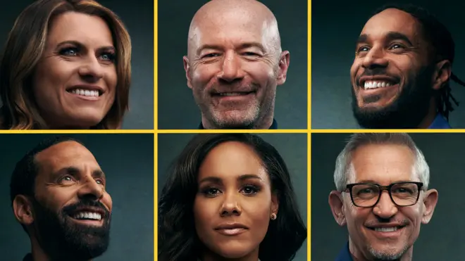 Clockwise from top left: Karen Carney, Alan Shearer, Ashley Williams, Gary Lineker, Alex Scott and Rio Ferdinand
