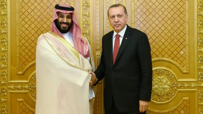 Səudiyyə Ərəbistanı vəliəhd şahzadəsi Məhəmməd bin Salman və Türkiyə prezidenti Recep Tayyip Erdoğan 2017-ci ildə Riyadda görüş zamanı