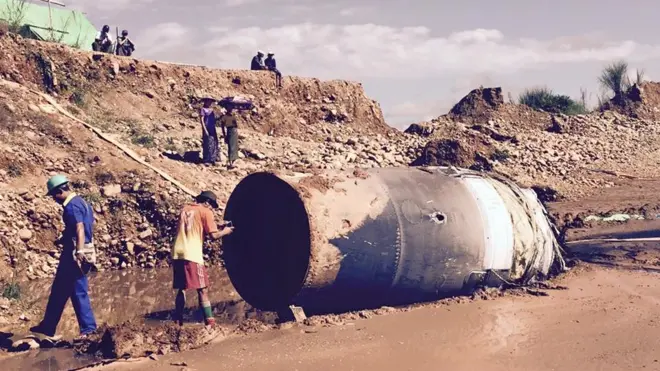 The cylindrical object, found on Thursday in Kachin state, is 4.5m (15ft) long and 1.2m wide.