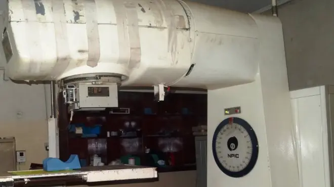 The radiotherapy machine, which is now broken beyond repair, was donated in 1995
