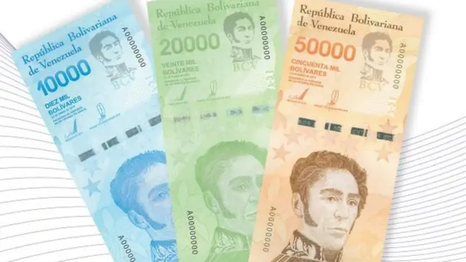 Nuevos billetes de 10.000, 20.000 y 50.000 bolívares.