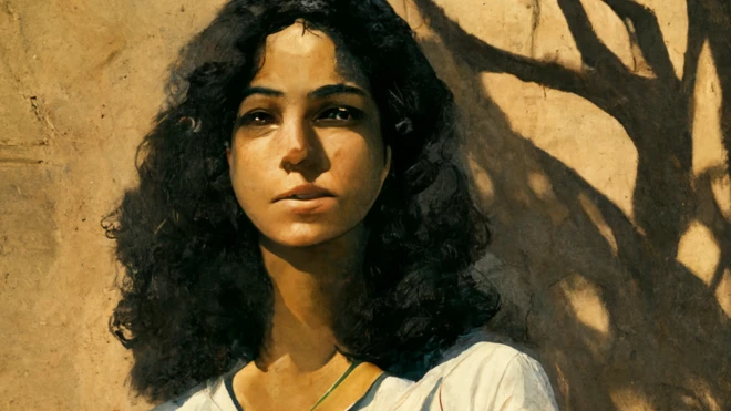 لوحة لفتاة تستظل بشجرة