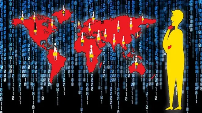 세계 지도를 배경으로 의료 빅데이터 수집을 형상화한 이미지