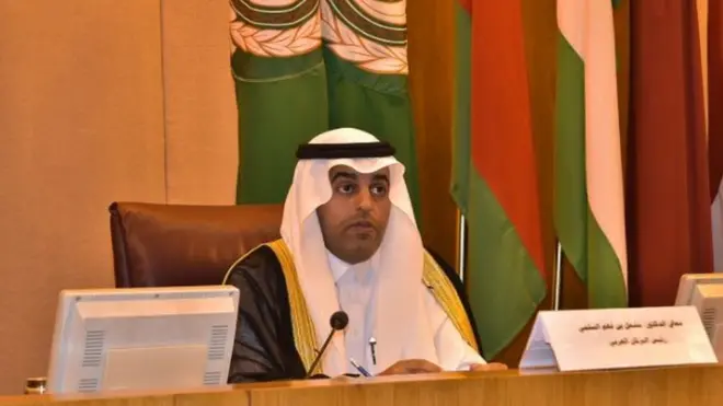 رئيس البرلمان العربي مشعل السلمي يدين زيارة قائد الحرس الثوري الإيراني لجزيرة أبو موسى ويطالب المجتمع الدولي بالضغط على إيران للوصول إلى تسوية مع الإمارات. 30 يناير/كانون الثاني 2019