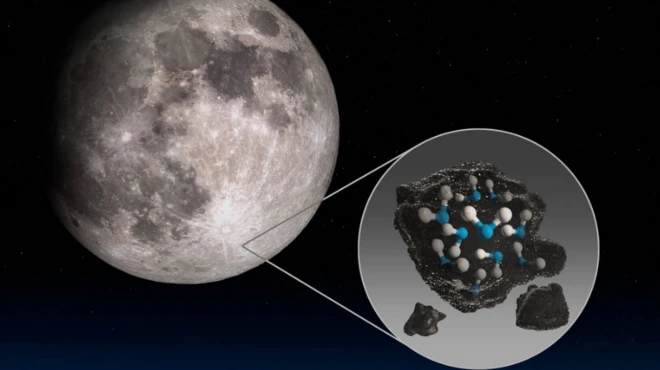 โมเลกุลน้ำอาจถูกกักเก็บไว้ในเม็ดแก้วเล็ก ๆ หรือในเนื้อดินที่เย็นจัดบนพื้นผิวดวงจันทร์