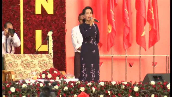 ミャンマー総選挙　スー・チー氏率いるNLDがヤンゴンで集会