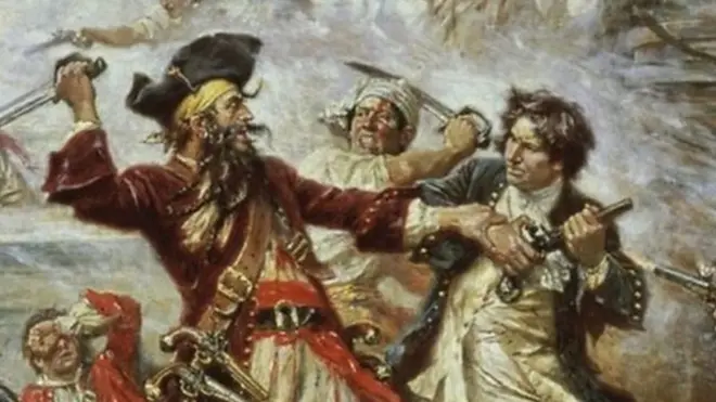 미국 화가 진-레온 제롬 페리 작품 '붙잡힌 검은수염'의 일부분