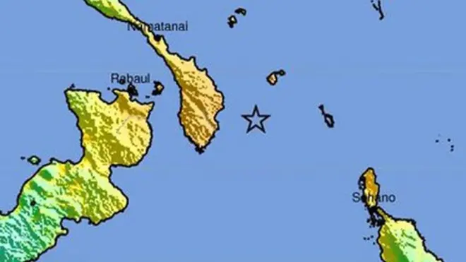 El epicentro tse localizó a 103 kilómetros de profundidad y 157 kilómetros al este de la ciudad portuaria de Rabaul. La imagen fue divulgada por el Servicio Geológico de Estados Unidos.