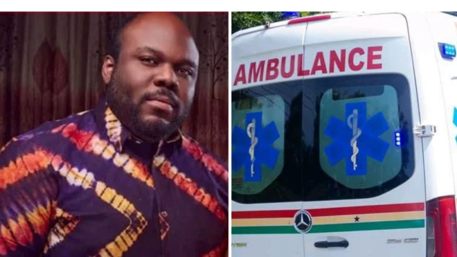 Collage foto of Charles Amissah and ambulance