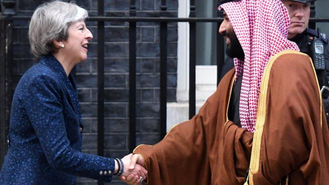 Theresa May and crown prince Mohammad bin Salman