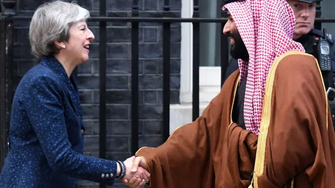 Theresa May and crown prince Mohammad bin Salman