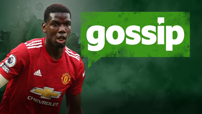 A graphic with a picture of Paul Pogba and the word gossip