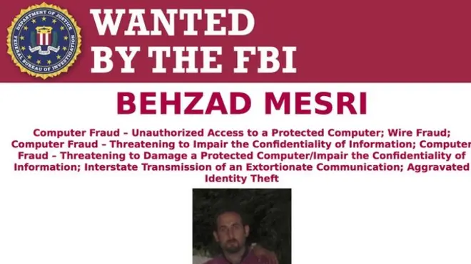 پوستر اف‌بی‌آی برای بازداشت بهزاد مصری