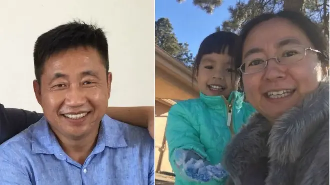 谢阳（左）的妻子陈桂秋（右）现居美国