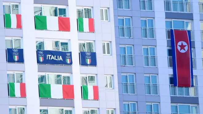 Italian and North Korean flags