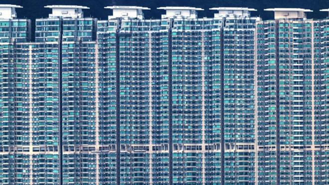 A residential building complex is seen on Hong Kong's outlying Lantau Island on August 16, 2017.