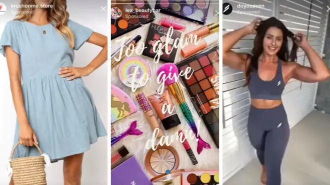 12살 소녀의 이모가 그의 인스타그램에 하루 동안 올라온 광고를 캡처했다