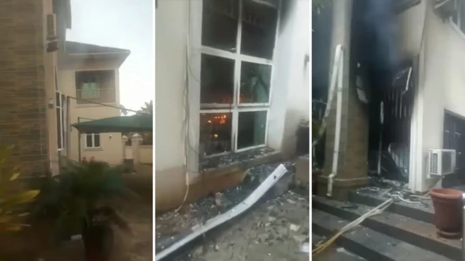Joe Igbokwe house wey unknown pipo burn for Nnewi