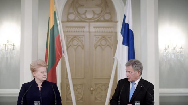 Президент Литвы Даля Грибаускайте на совместной пресс-конференции с финским коллегой Саули Ниинисте