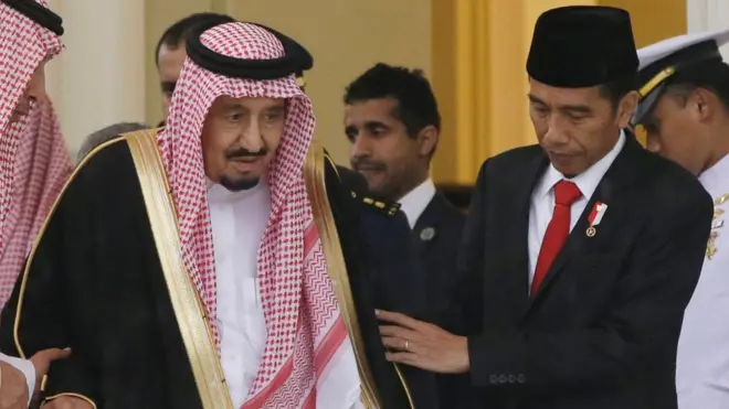 Presiden Jokowi menjamu Raja Salman di Istana Bogor, pada Rabu (01/03).