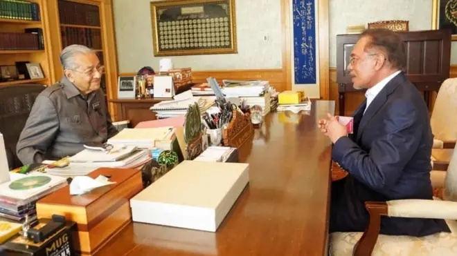 Pertemuan Mahathir Mohamad dan Anwar Ibrahim pada 13 Februari 2020.
