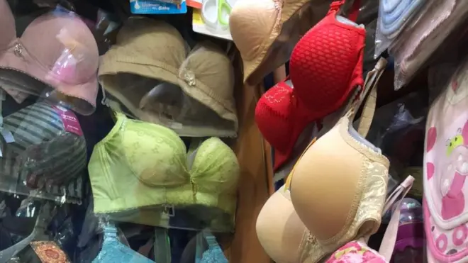 These bras are openly displayed, but higher end products are generally hidden behind tinted windows