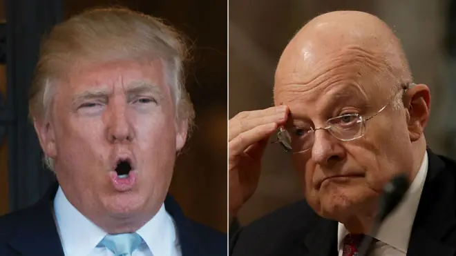 Donald Trump has cast doubt on the findings of the intelligence agencies co-ordinated by Gen James Clapper (right)
