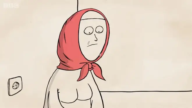 Animacija - devojka sa maramom na glavi