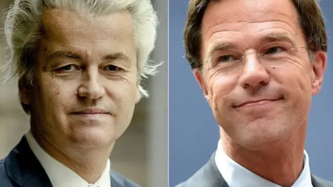 Основна боротьба на виборах розгорнеться між Марком Рютте (праворуч) і Гертом Вілдерсом (ліворуч)
