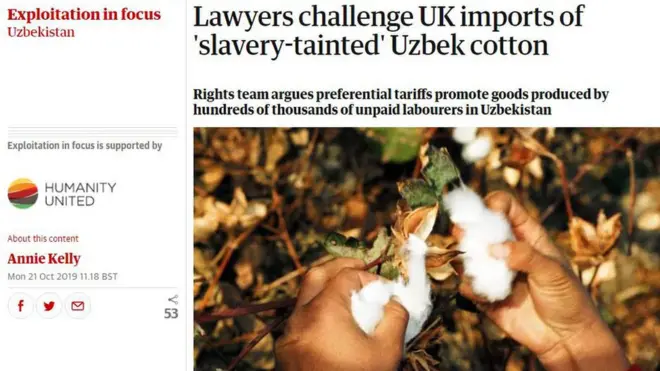 Британиянинг Guardian нашри мақоласида Ўзбекистонда замонавий қуллик қўлланиши айтилган