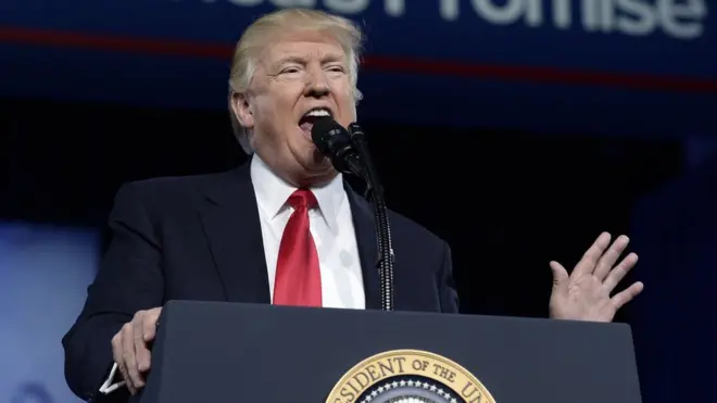 US President Donald Trump delivers remarks to the Conservative Political Action Conference