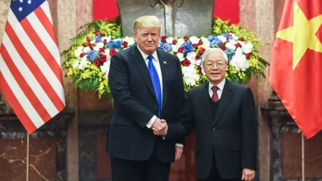 Tổng bí thư Nguyễn Phú Trọng tiếp Tổng thống Mỹ Donald Trump ở Hà Nội hôm 27/2/2019