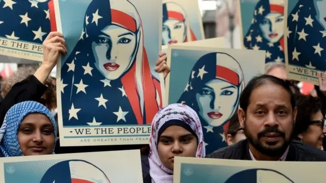 Protesters march in New York's Times Square