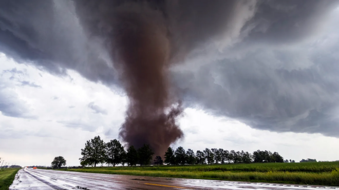 A tornado approaches a road Nebraska
