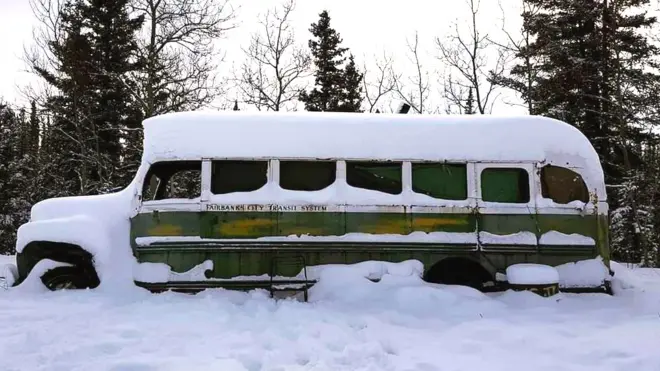 The bus' location is fairly isolated with trekkers having to cross the Teklanika River