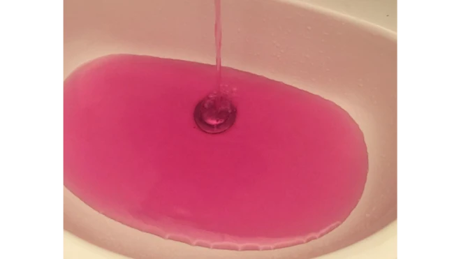 Water ran pink in the town of Onoway, Alberta.