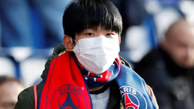 Paris St Germain fan wearing a face mask