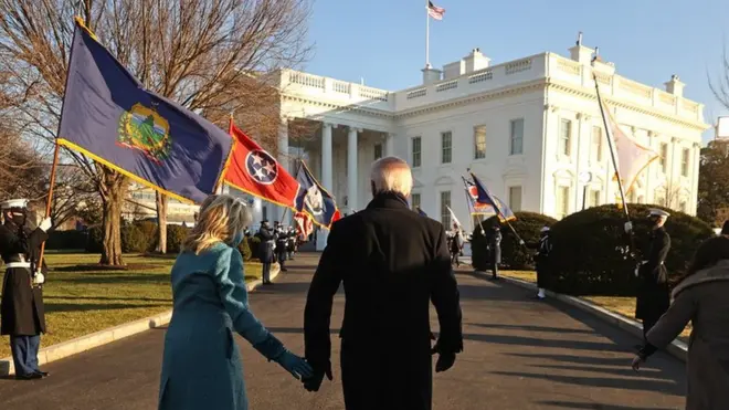 President Joe Biden and First Lady Dr Jill Biden arrived hand-in-hand at the White House