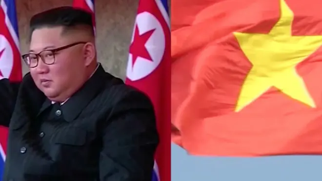 김정은과 베트남 국기