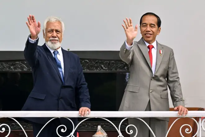 Pertemuan antara Presiden Joko Widodo dengan Perdana Menteri Republik Demokratik Timor-Leste, Kay Rala Xanana Gusmao, di Istana Kepresidenan Bogor, Provinsi Jawa Barat, pada Jumat, 26 Januari 2024