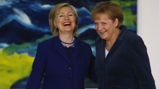 Images of Hillary Clinton and Angela Merkel both inspired women to make longer speeches