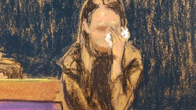 Jane isimli tanığı mahkemede ağlarken gösteren bir çizim