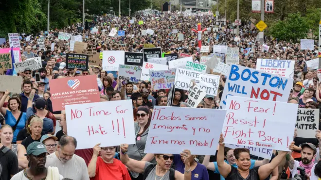 People gather for Boston Free Speech Rally., August 19, 2017