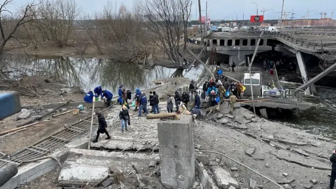 Ukrainian forces blew up the bridge themselves, hoping to slow the Russian advance