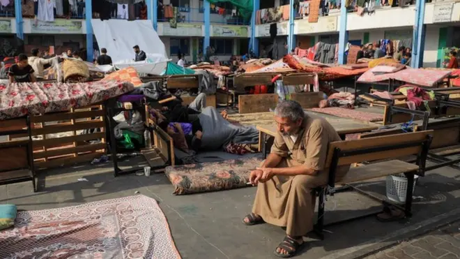 Thousands of those displaced from the north have been packed into schools like this one in Deir al-Balah