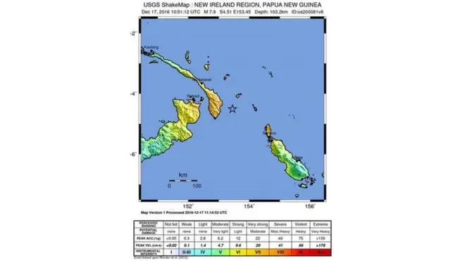 แผนที่เกิดแผ่นดินไหวที่ปาปัวนิวกินี